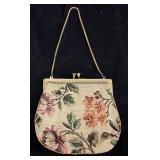 VTG. FLORAL TAPESTRY EVENING PURSE, MIRROR &