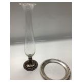 STERLING SILVER ETCHED GLASS BUD VASE 11' TALL