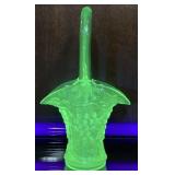 IMPERIAL GLASS URANIUM GRAPE BASKET 10in H