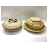 STONEWARE POTTERY WITH LIDS SIGNED