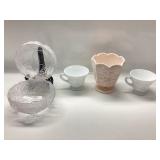 NAPCO PINK MILK GLASS VASE, 2 INDIANA MILK GLASS