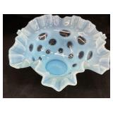 FENTON BLUE OPALESCENT COIN DOT BOWL