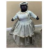 VTG. BLACK AMERICANA CLOTH DOLL ON HALF BUSHEL