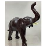 LEATHER COVERED ELEPHANT SCULPTURE, 16in H