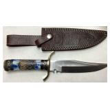 CHIPAWAY BONE HANDLE BOWIE KNIFE w LEATHER