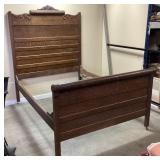ANTIQUE QUARTER-SAWN OAK HIGH BACK BED, FULL SIZE