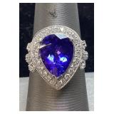 PLATINUM TANZANITE & DIAMOND RING, SIZE 8,