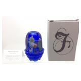2 PIECE FENTON COBALT BLUE FAIRY LAMP, HAND