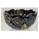 L.E. SMITH QUINTEC BLUE CARNIVAL ICE BOWL, 8.5in W