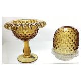 FENTON COLONIAL AMBER GLASS HOBNAIL FAIRY LAMP