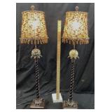 2 METAL PALM TREE CANDLESTICK LAMPS