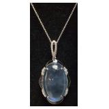14KT WHITE GOLD AQUAMARINE & DIAMOND PENDANT,