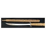 VTG. HAND CARVED SWORD, FLORAL MOTIF CARVING, w