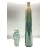 VTG. DRIP GLAZE GREEN POTTERY VASE 18 INCHES