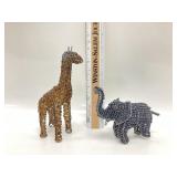 WIRE BEADED ELEPHANT AND GIRAFFE
