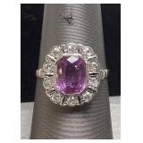 14KT WHITE GOLD PINK SAPPHIRE & DIAMOND RING,