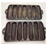 (2) VINTAGE 7 MOLD CAST IRON CORNBREAD STICK PANS