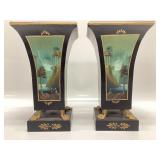 VTG. HAND PAINTED METAL TOLE VASES