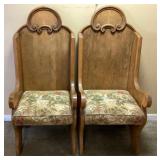 (2) VTG. HIGH-BACK OAK WOOD ARMCHAIRS w ORNATE