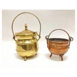 VTG. BRASS SMUDGE POT AND COPPER CAULDRON