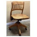 ANTIQUE OAK ROLLING SWIVEL BANKERS CHAIR