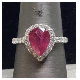 18KT WHITE GOLD RUBY & DIAMOND RING, SIZE 6.75,