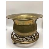 VINTAGE BRASS PLANTER AND A BRASS CADDY ON WHEELS