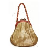 1950s/60s MCM BEIGE LEATHER PURSE w BAKELITE