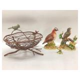 METAL BIRD NEST BASKET, BOBWHITE AND ROBIN B