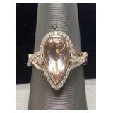 14KT 2-TONE GOLD MORGANITE & DIAMOND RING, SIZE 7,