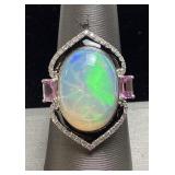 PLATINUM OPAL, PINK SAPPHIRE, & DIAMOND RING,