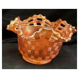 FENTON BASKETWEAVE MARIGOLD CARNIVAL GLASS BOWL