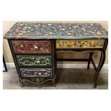 VINTAGE HAND PAINTED FLORAL MOTIF 4 DRAWER DESK