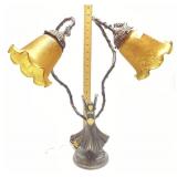 ART NOUVEAU STYLE BRONZE DOUBLE TULIP LAMP,