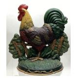 LARGE CAST IRON DECORATED ROOSTER DOORSTOP