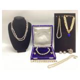 VINTAGE MIRIAM HASKELL PEARL NECKLACES, BROOCH,