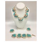 VINTAGE DEMI PARURE SET TURQUOISE AND WHITE