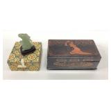 VTG. LACQUER JEWELRY BOX AND CARVED JADE RABBIT