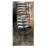 WROUGHT IRON PATIO SET, TABLE, BARREL CHAIR, 2
