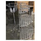 (2) WROUGHT IRON PLANTER & CORNER SHELF PLANT