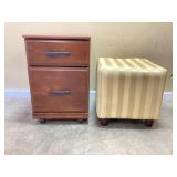 Ribbon pattern ottoman and small file cabinet