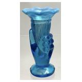 1942-44 FENTON BLUE OPALESCENT MINI HAND VASE, 4in