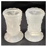 PAIR OF L.G. WRIGHT 3 FACES FROSTED SATIN GLASS