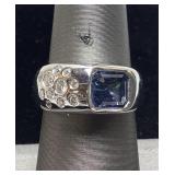 PLATINUM SAPPHIRE & DIAMOND RING, SIZE 7, G.I.A.