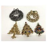5 VINTAGE CHRISTMAS BROOCHES EISENBERG, WEISS,