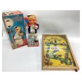 2) VTG. TOY LOT. THE DRINKING CAPTAIN AND PINBALL