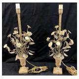 PAIR OF 1960s ITALIAN GILT TOLE FLORAL LAMPS