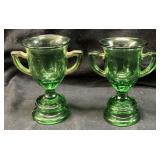 PAIR OF EAPG GREEN TROPHY LOVING CUP TOOTHPICK