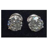 14KT WHITE GOLD DIAMOND STUD EARRINGS, ROUND