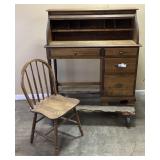 WONDERFUL ROLL TOP DESK AND CHAIR